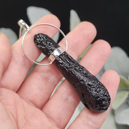 Indochinite Tektite Pendant, Sterling Silver