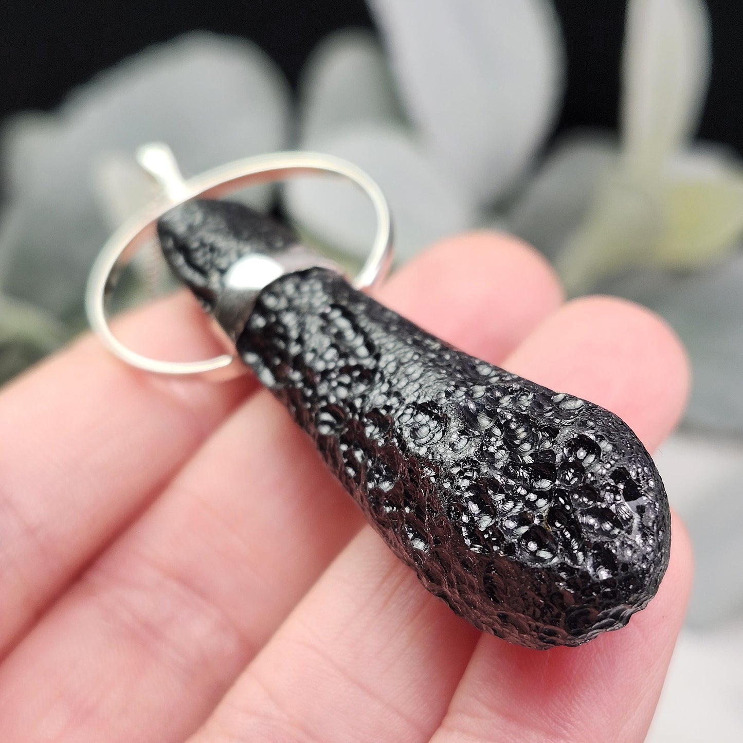 Indochinite Tektite Pendant, Sterling Silver