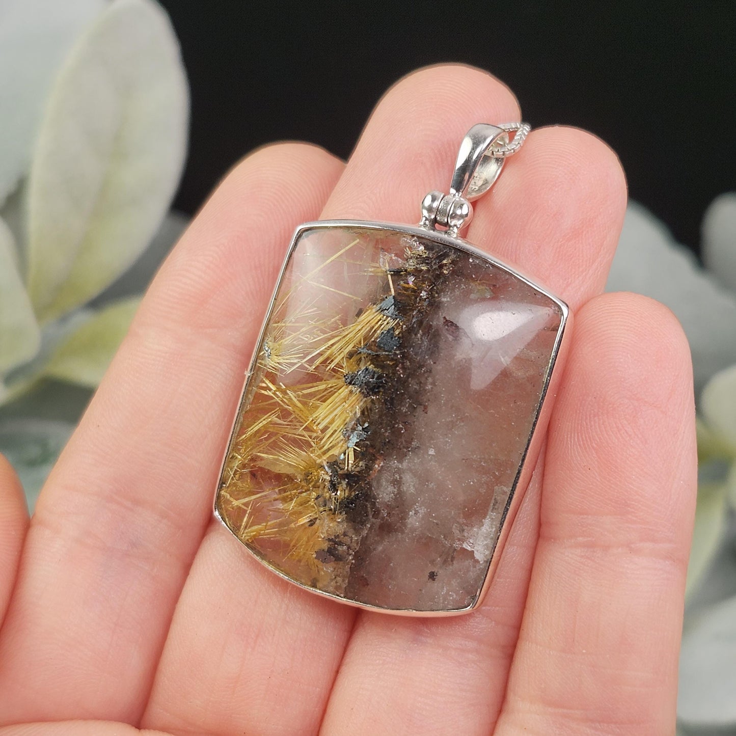 Rutilated Hematite Star in Quartz Pendant