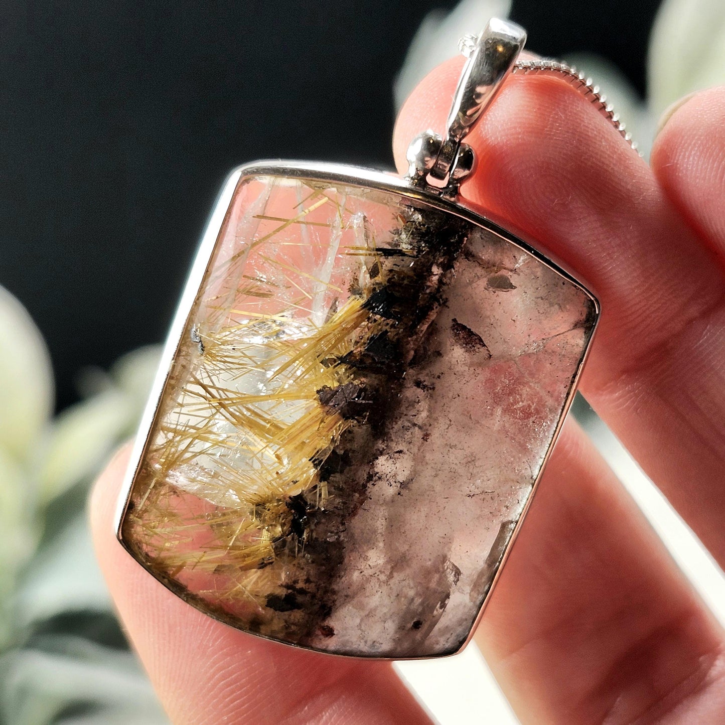 Rutilated Hematite Star in Quartz Pendant