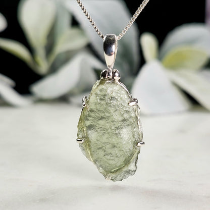 Genuine Moldavite Pendant, Sterling Silver