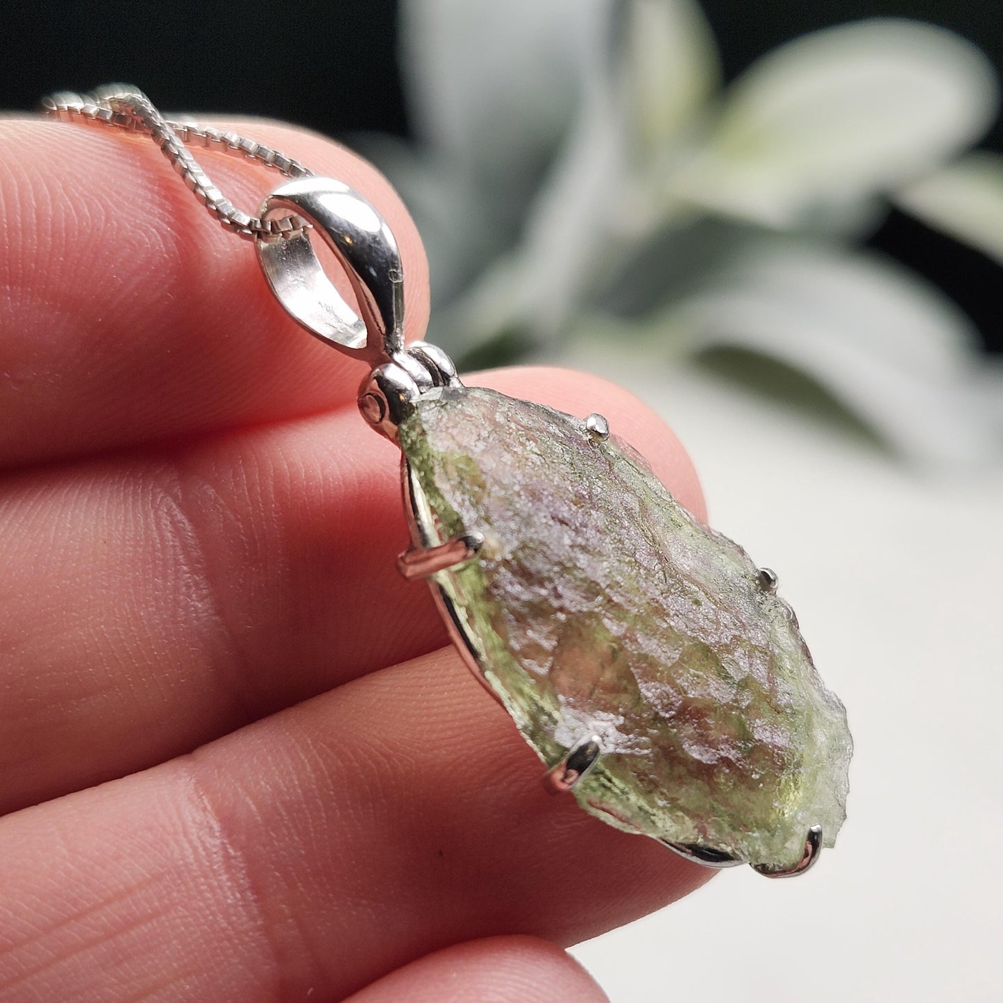Genuine Moldavite Pendant, Sterling Silver