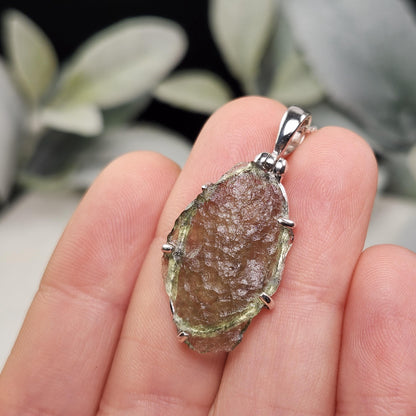 Genuine Moldavite Pendant, Sterling Silver