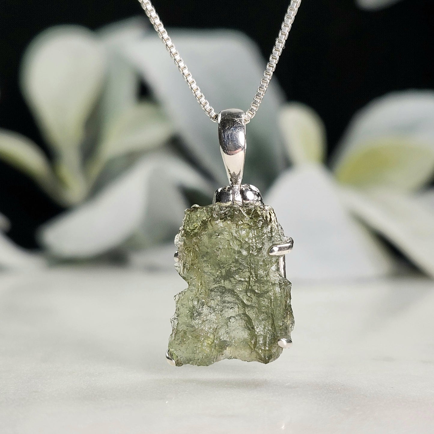 Genuine Moldavite Pendant, Sterling Silver