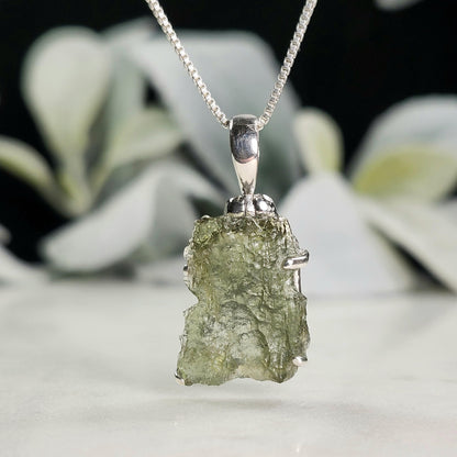 Genuine Moldavite Pendant, Sterling Silver