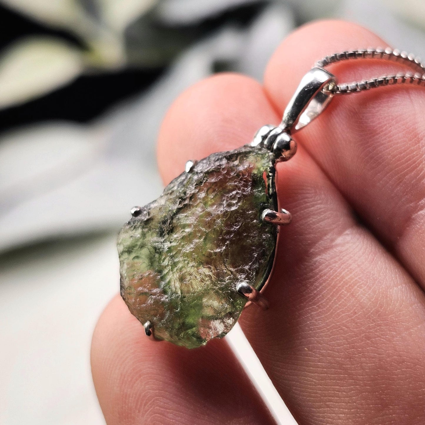 Genuine Moldavite Pendant, Sterling Silver