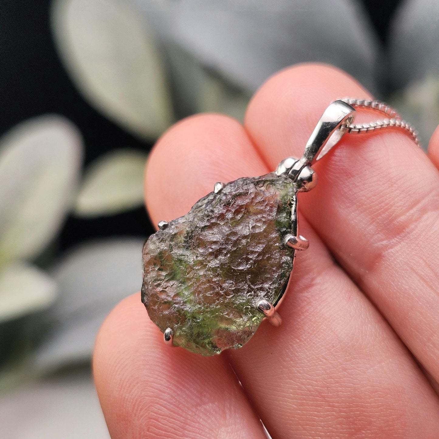 Genuine Moldavite Pendant, Sterling Silver