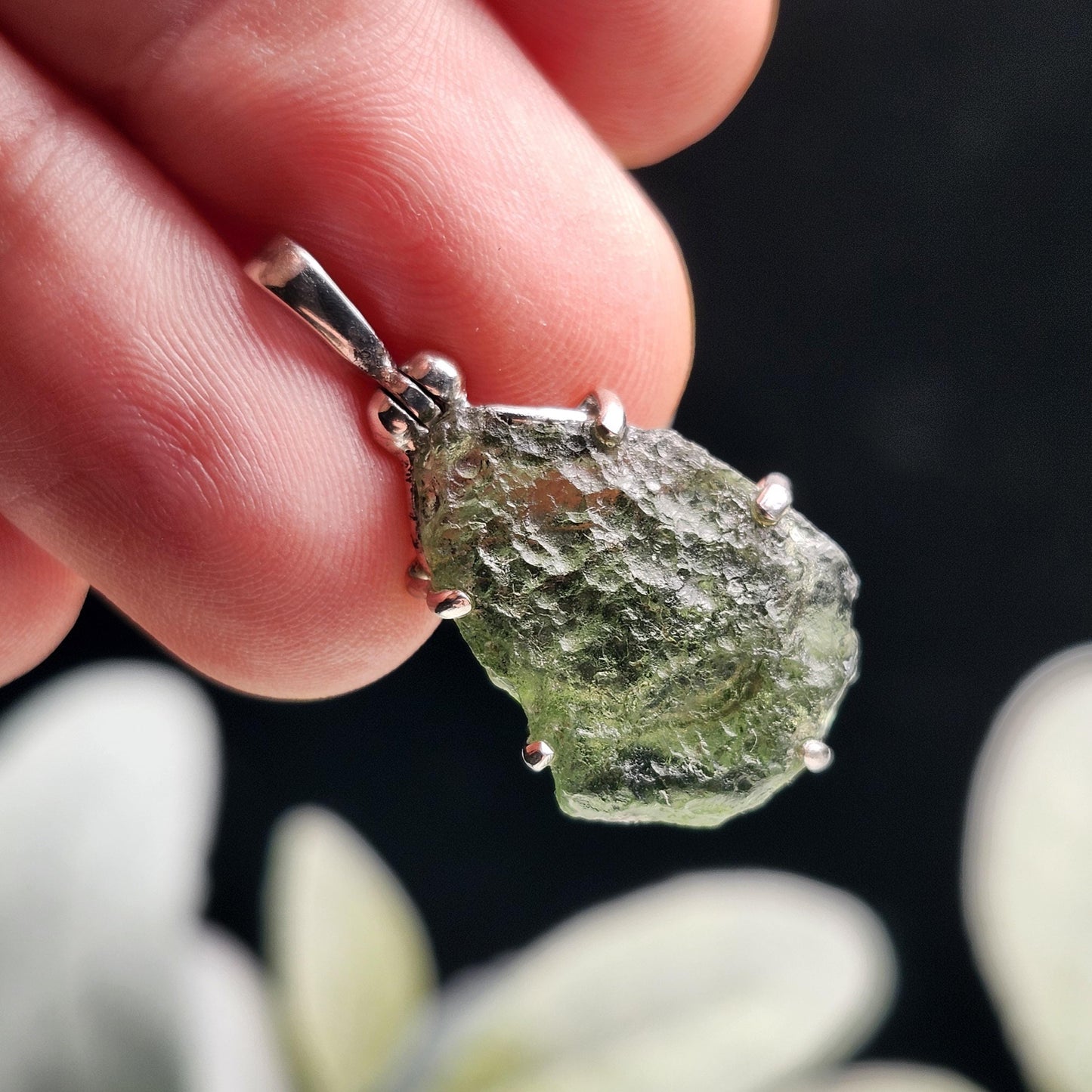 Genuine Moldavite Pendant, Sterling Silver