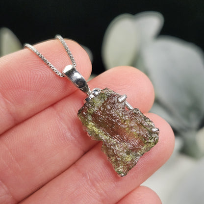 Genuine Moldavite Pendant, Sterling Silver
