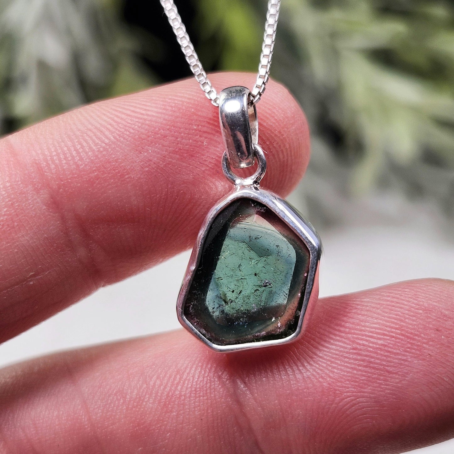 Blue Phantom Tourmaline Pendant, Sterling Silver