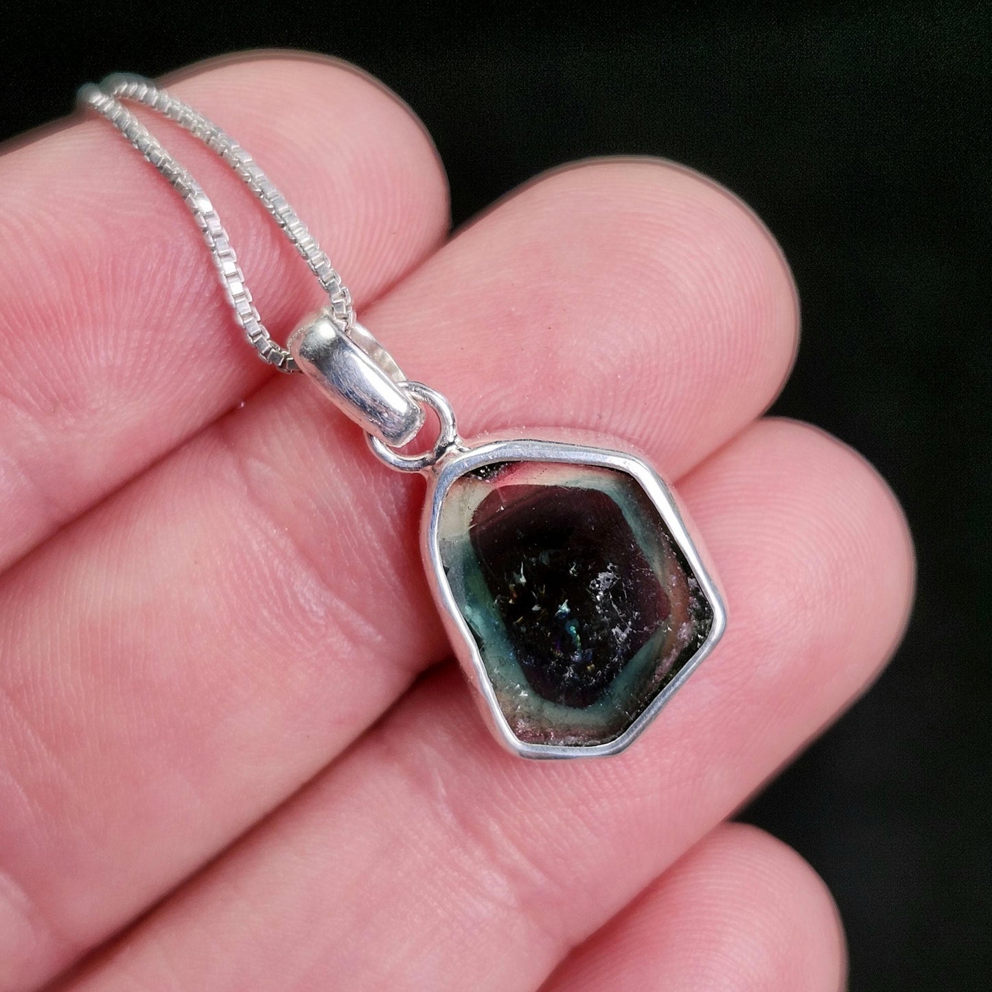 Blue Phantom Tourmaline Pendant, Sterling Silver