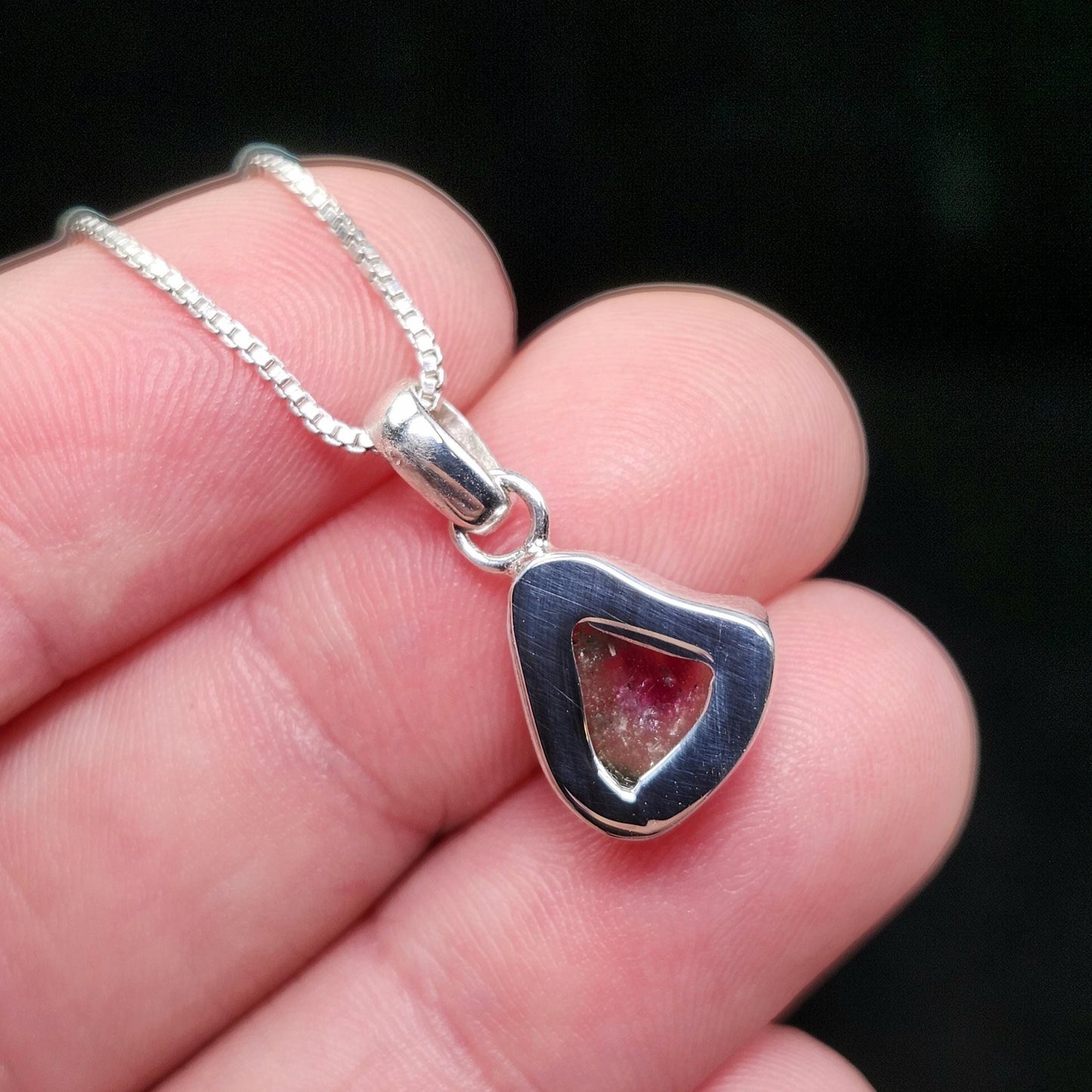 Watermelon Tourmaline Slice Pendant, Sterling Silver