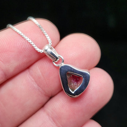 Watermelon Tourmaline Slice Pendant, Sterling Silver