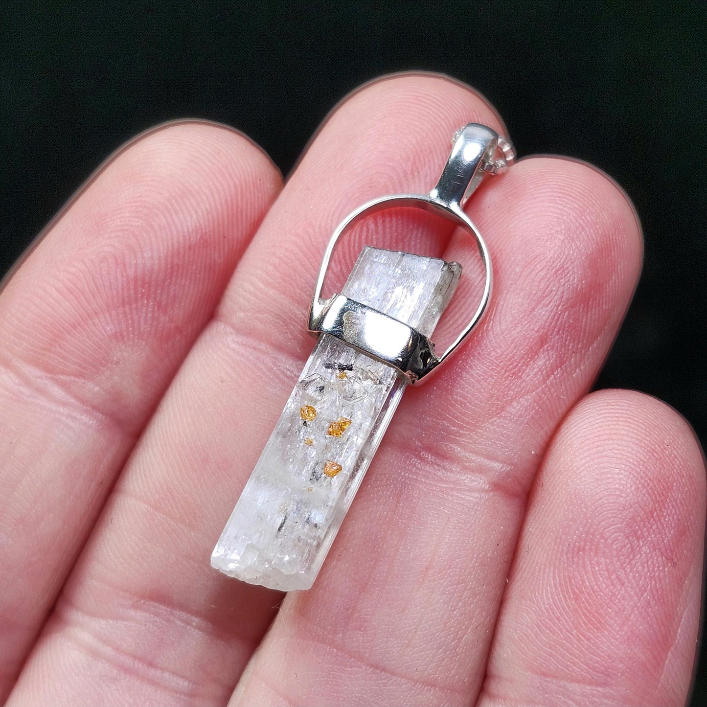 Spessartine Garnet on Spodumene Pendant, Sterling Silver