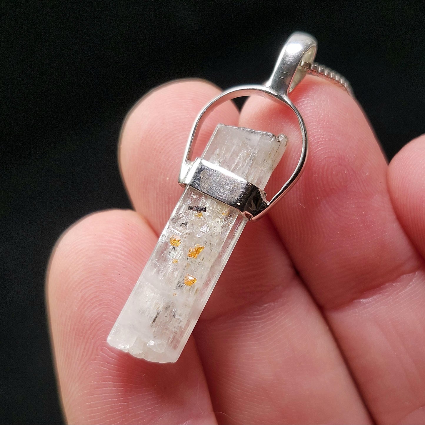 Spessartine Garnet on Spodumene Pendant, Sterling Silver