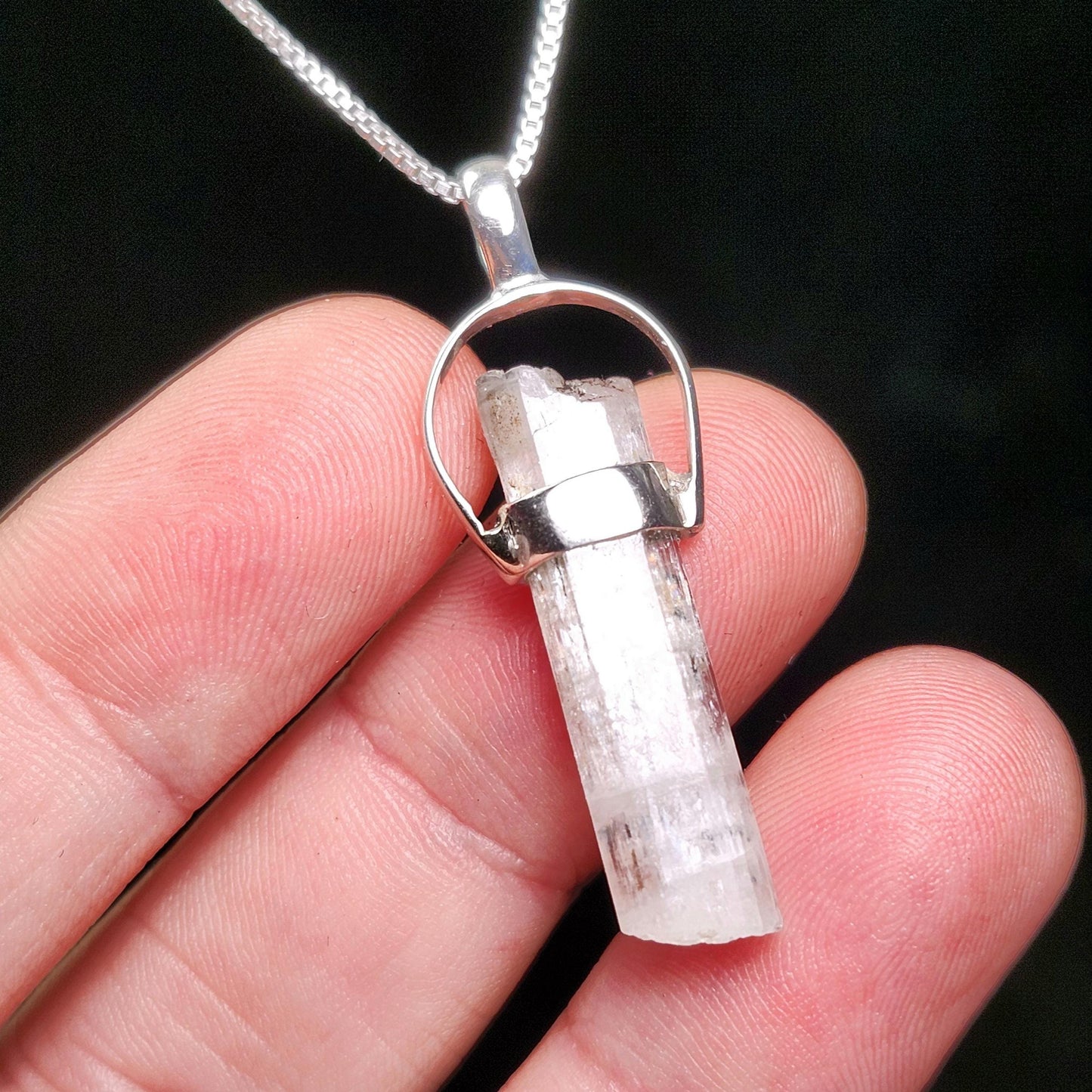 Spessartine Garnet on Spodumene Pendant, Sterling Silver