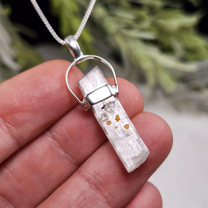 Spessartine Garnet on Spodumene Pendant, Sterling Silver