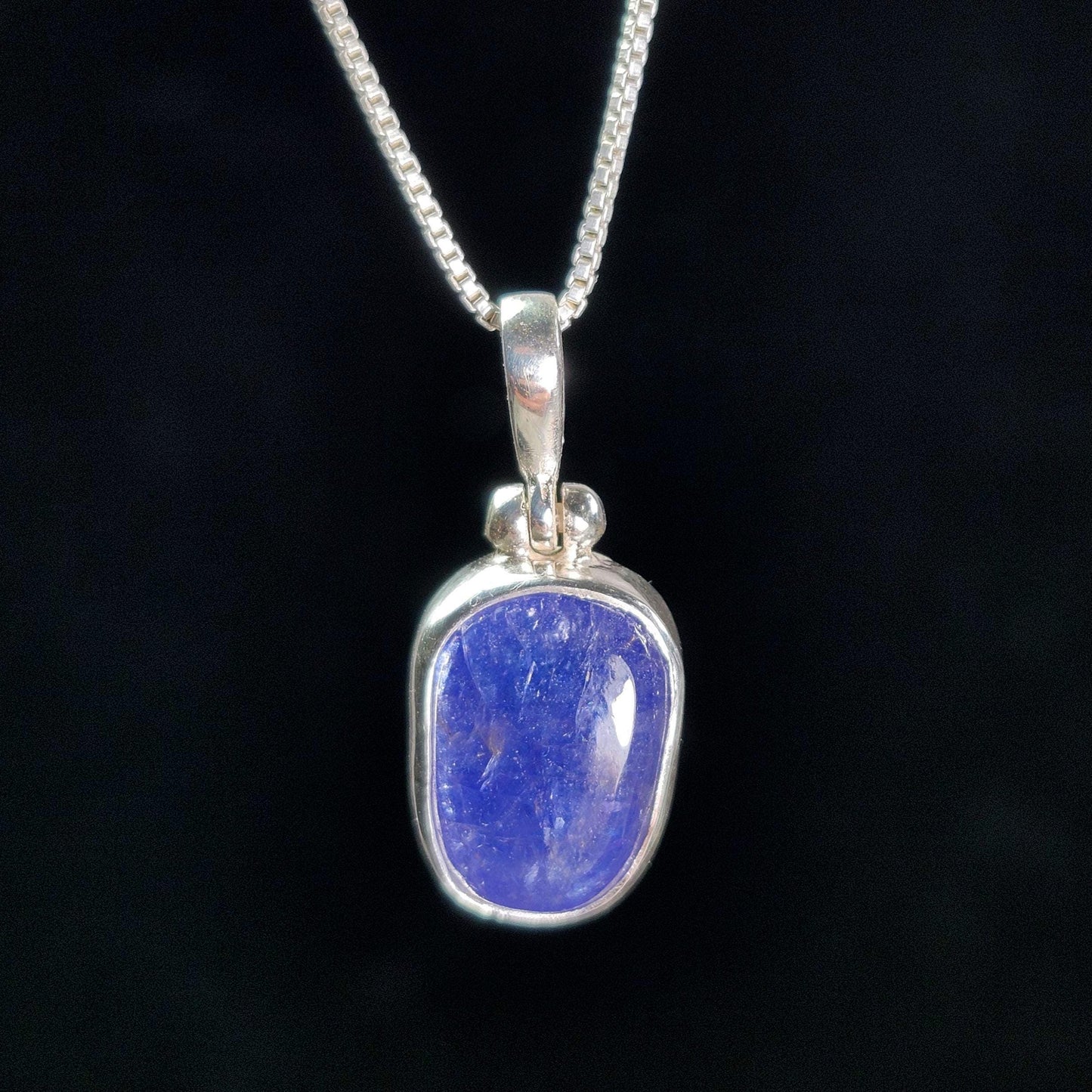 Polished Blue Tanzanite Pendant, Sterling Silver