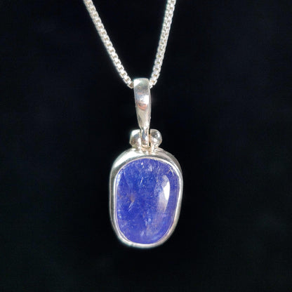 Polished Blue Tanzanite Pendant, Sterling Silver