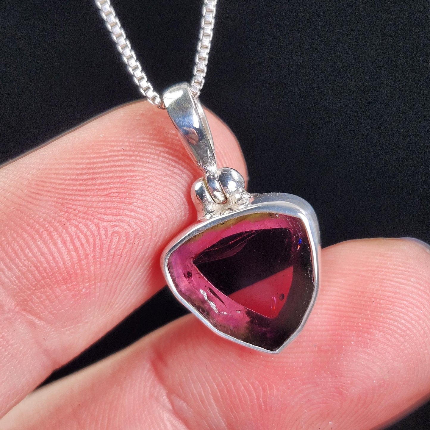 Pink Tourmaline Slice Pendant, Sterling Silver