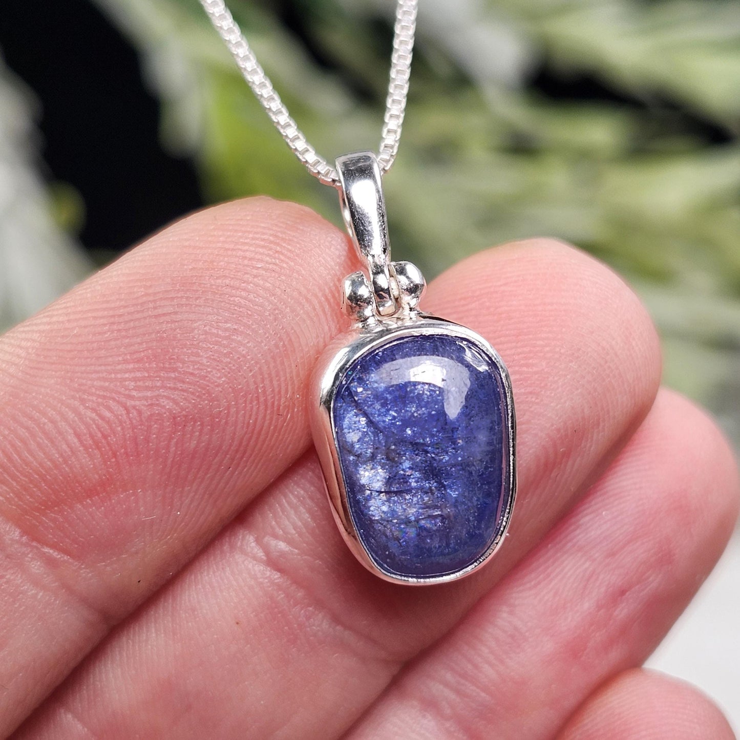 Polished Blue Tanzanite Pendant, Sterling Silver