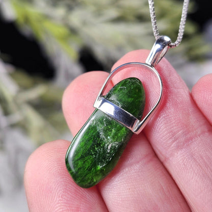 Chrome Diopside Crystal Pendant, Sterling Silver