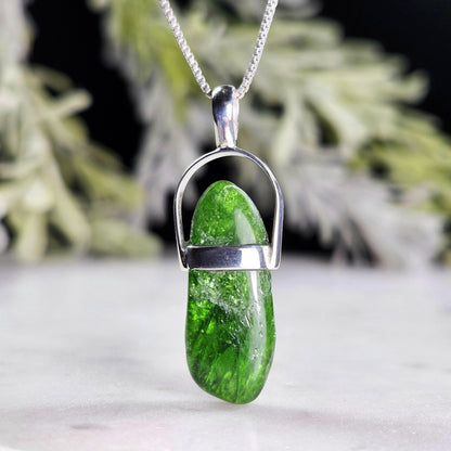 Chrome Diopside Crystal Pendant, Sterling Silver