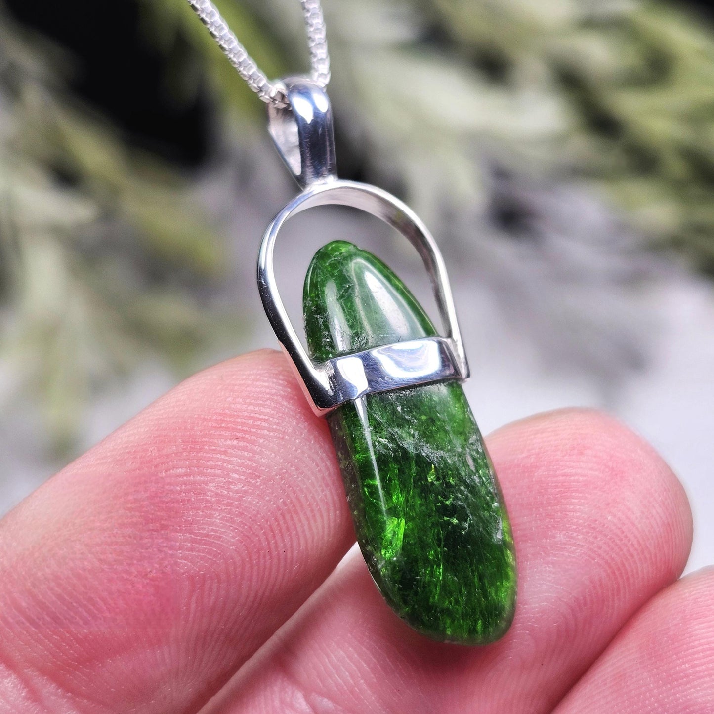 Chrome Diopside Crystal Pendant, Sterling Silver