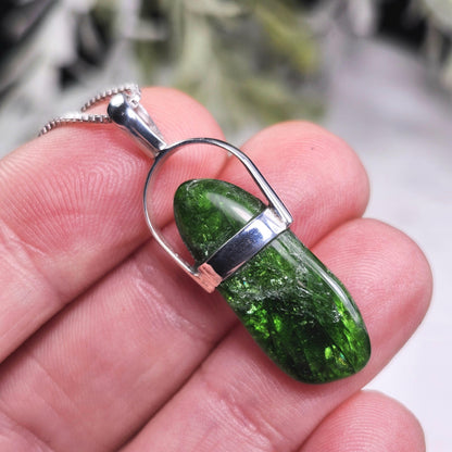 Chrome Diopside Crystal Pendant, Sterling Silver