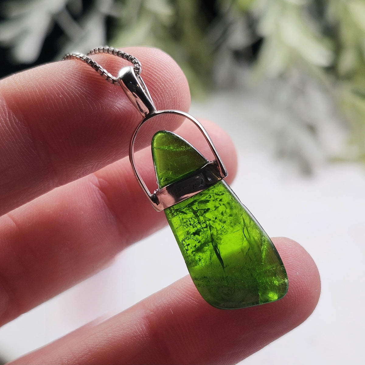 Chrome Diopside Crystal Pendant, Sterling Silver