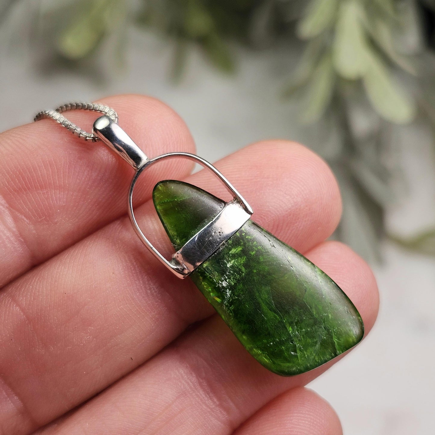 Chrome Diopside Crystal Pendant, Sterling Silver
