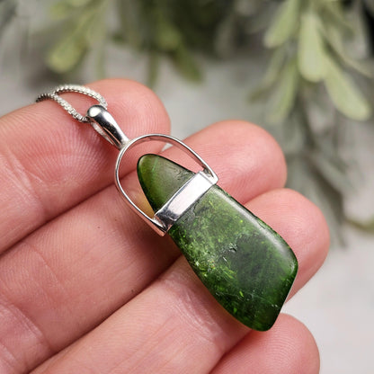 Chrome Diopside Crystal Pendant, Sterling Silver