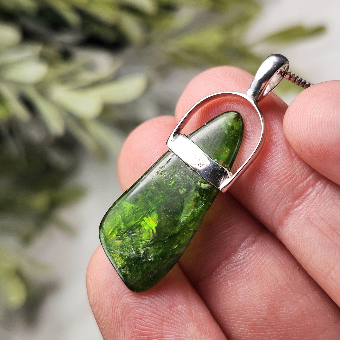 Chrome Diopside Crystal Pendant, Sterling Silver
