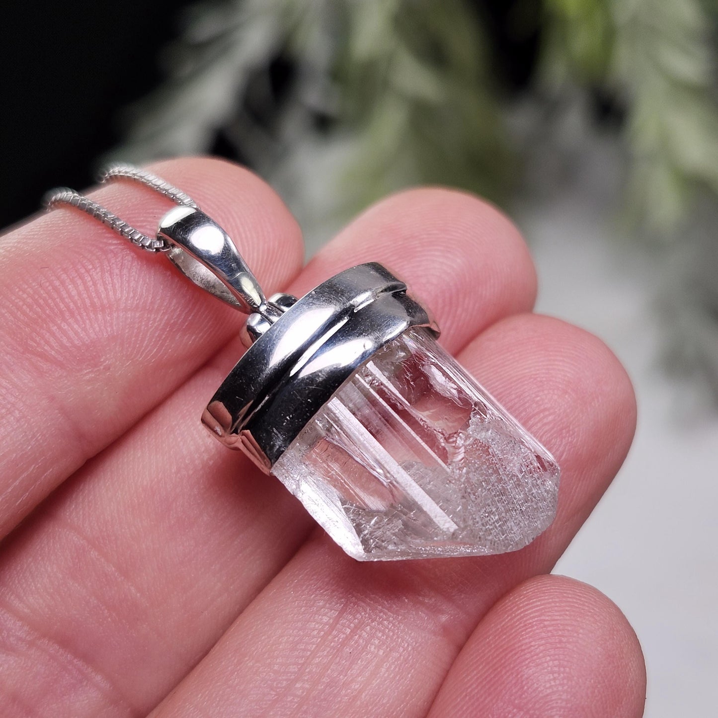 Danburite Crystal Pendant, Sterling Silver