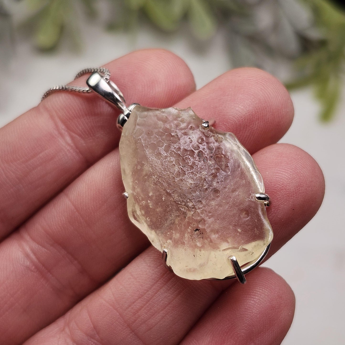 Libyan Desert Glass Pendant, Sterling Silver
