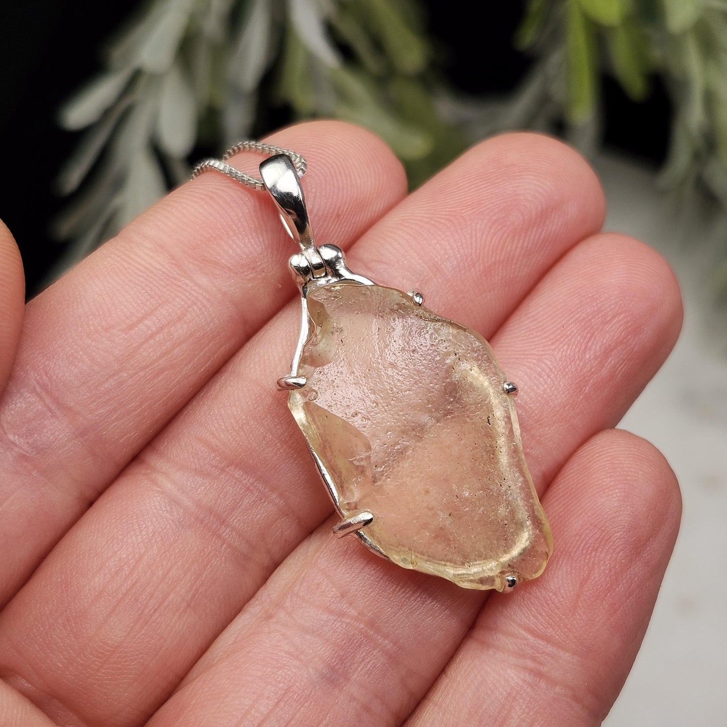 Libyan Desert Glass Pendant, Sterling Silver