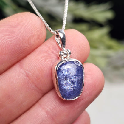 Polished Blue Tanzanite Pendant, Sterling Silver