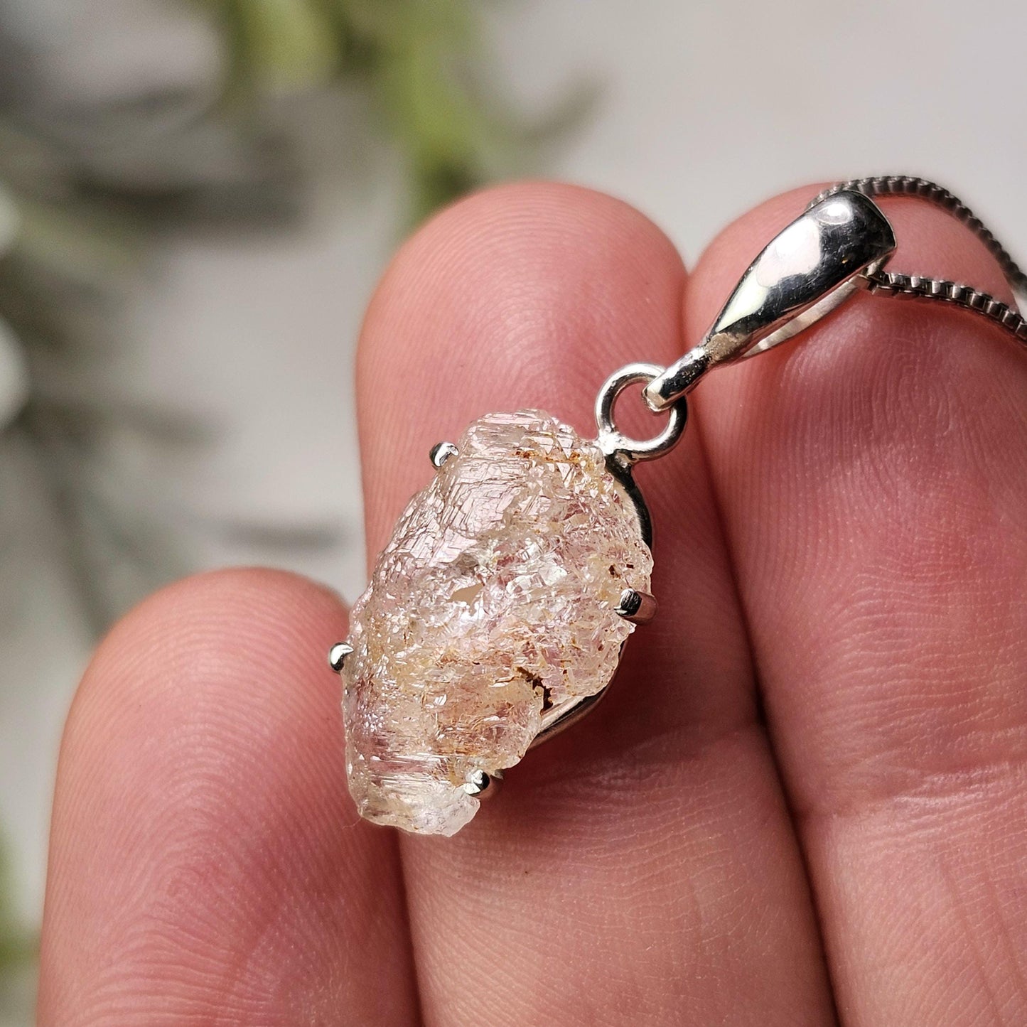 Etched Phenacite Pendant, Sterling Silver