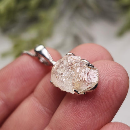 Etched Phenacite Pendant, Sterling Silver