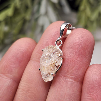 Etched Phenacite Pendant, Sterling Silver