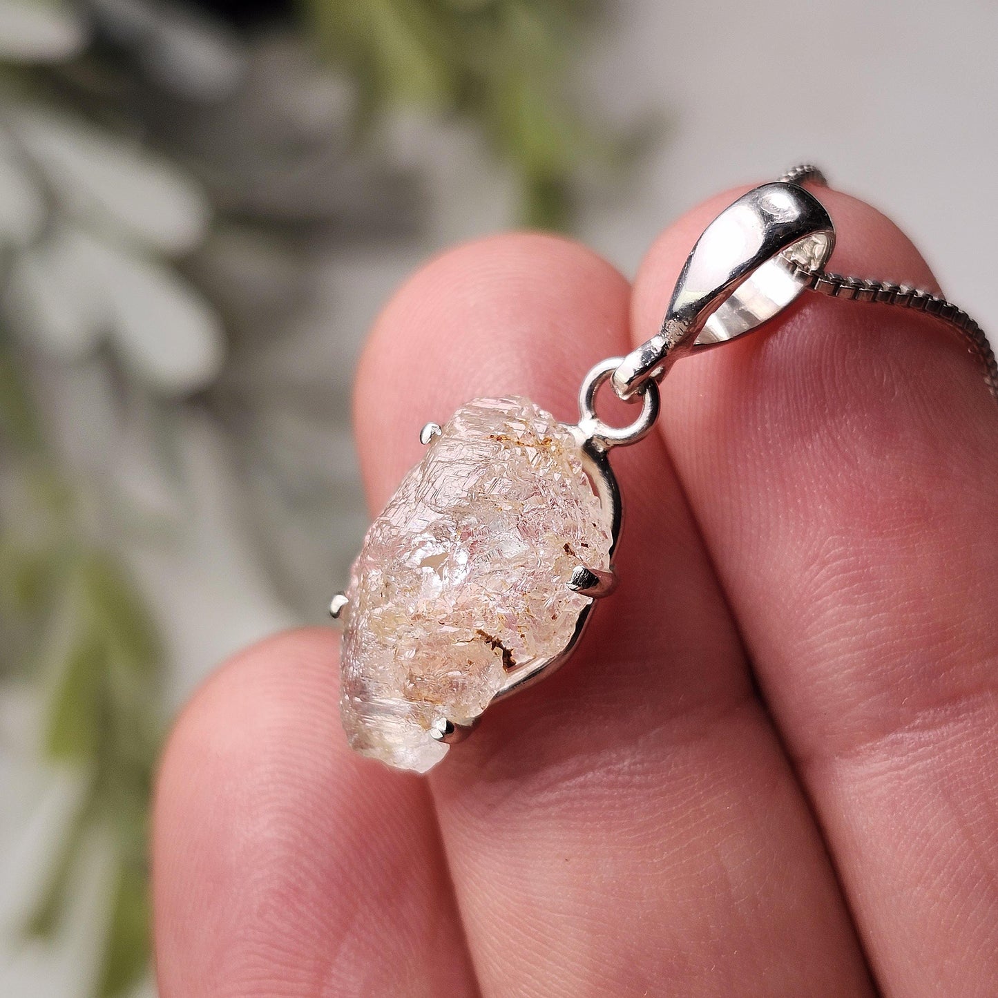 Etched Phenacite Pendant, Sterling Silver