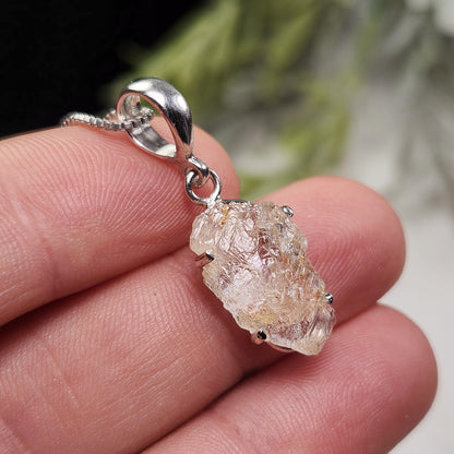 Etched Phenacite Pendant, Sterling Silver