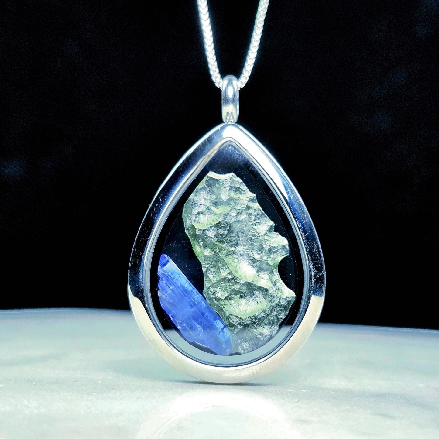 Moldavite & Tanzanite Locket Pendant