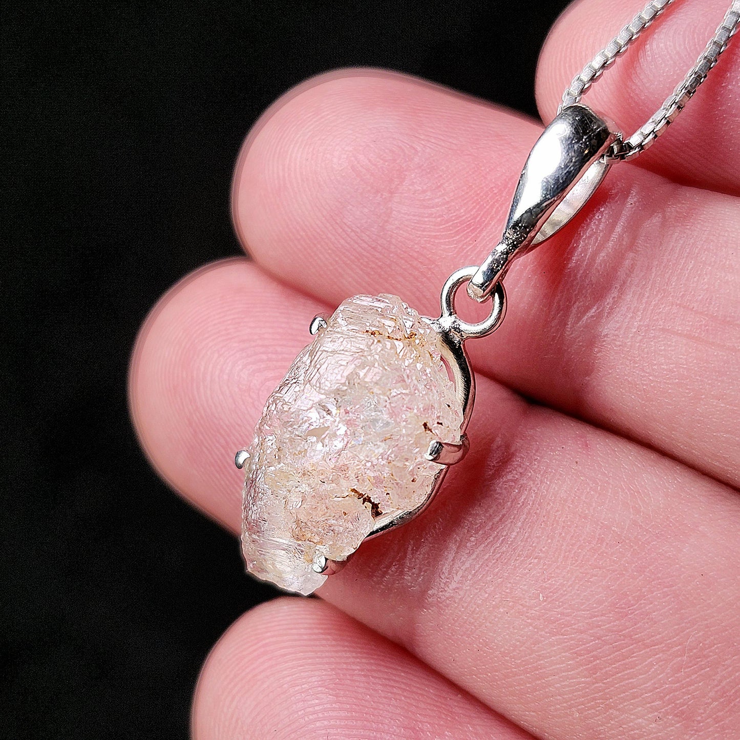 Etched Phenacite Pendant, Sterling Silver
