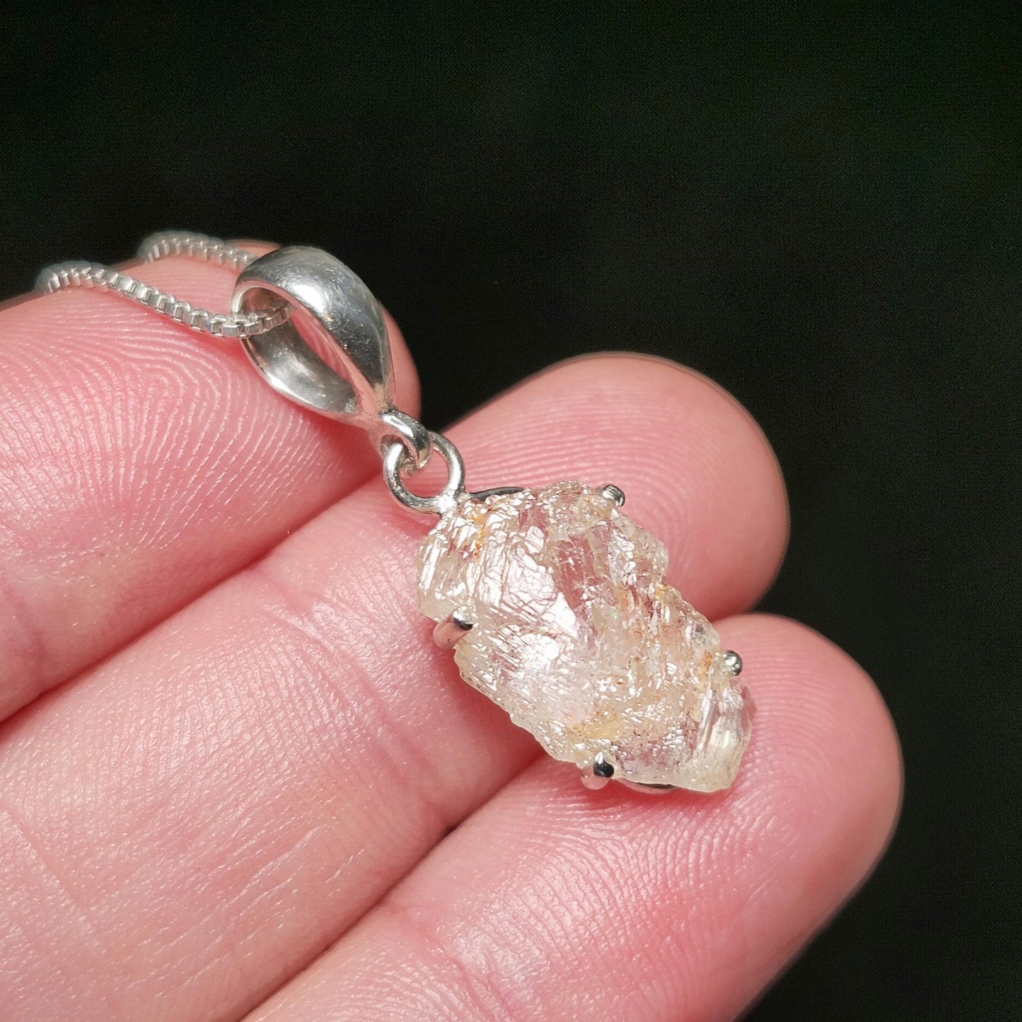 Etched Phenacite Pendant, Sterling Silver