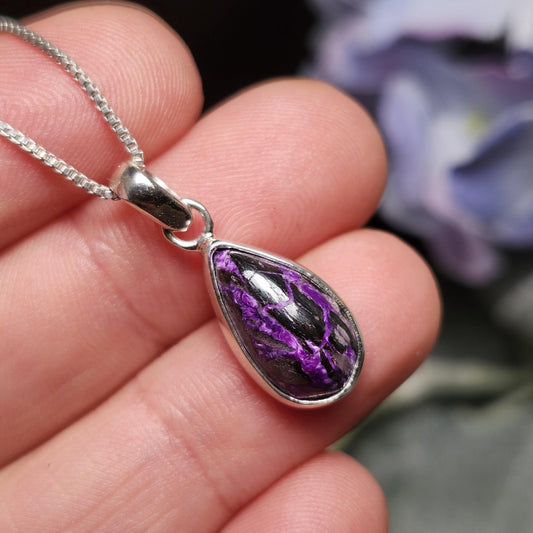 Fibrous Sugilite Pendant, Sterling Silver