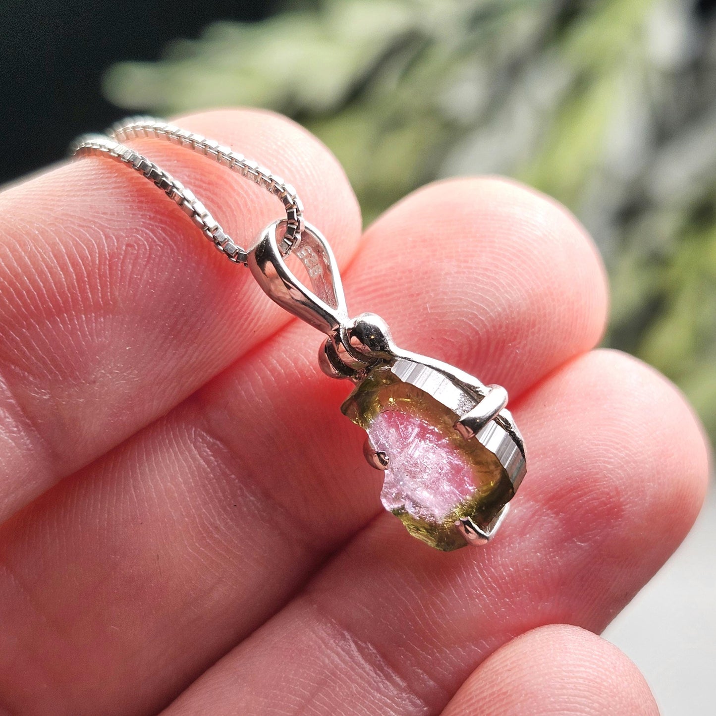 Watermelon Tourmaline Slice Pendant, Sterling Silver