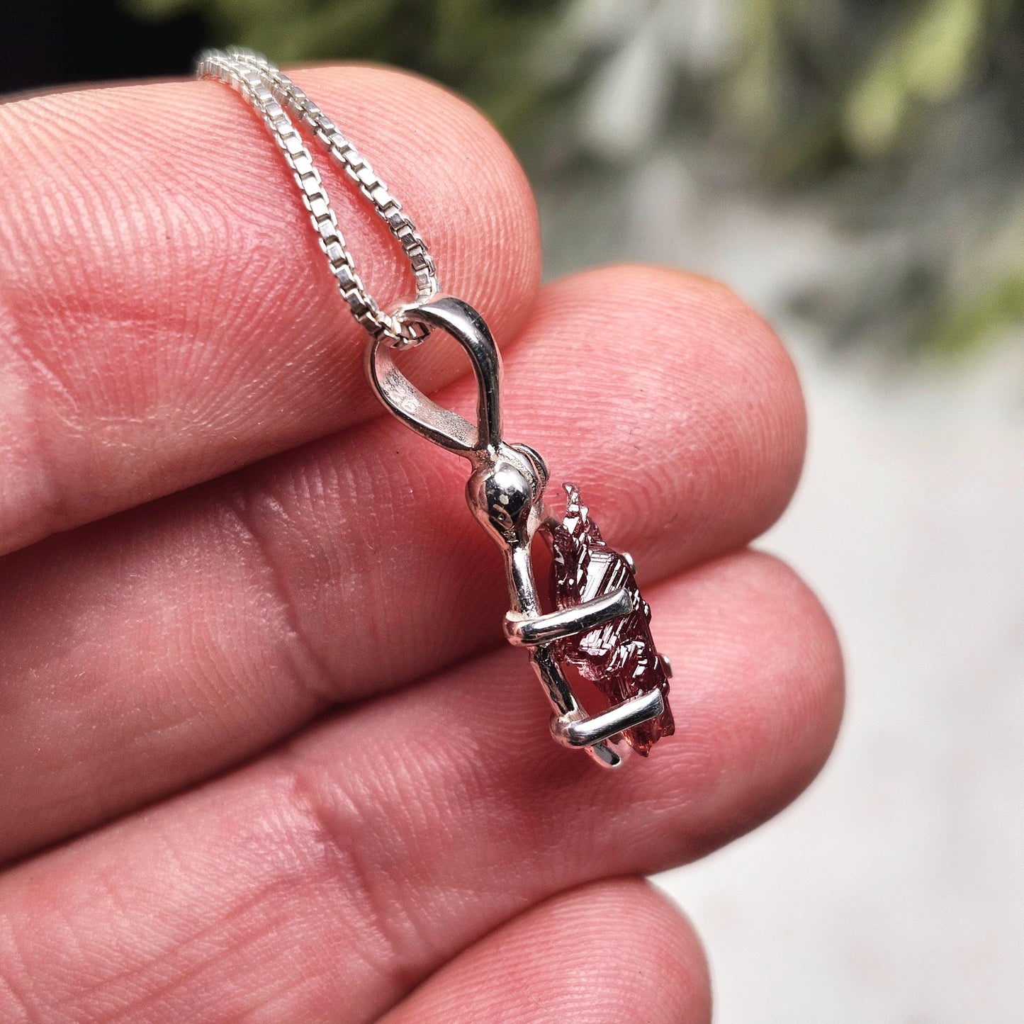 Etched Garnet Pendant, Sterling Silver