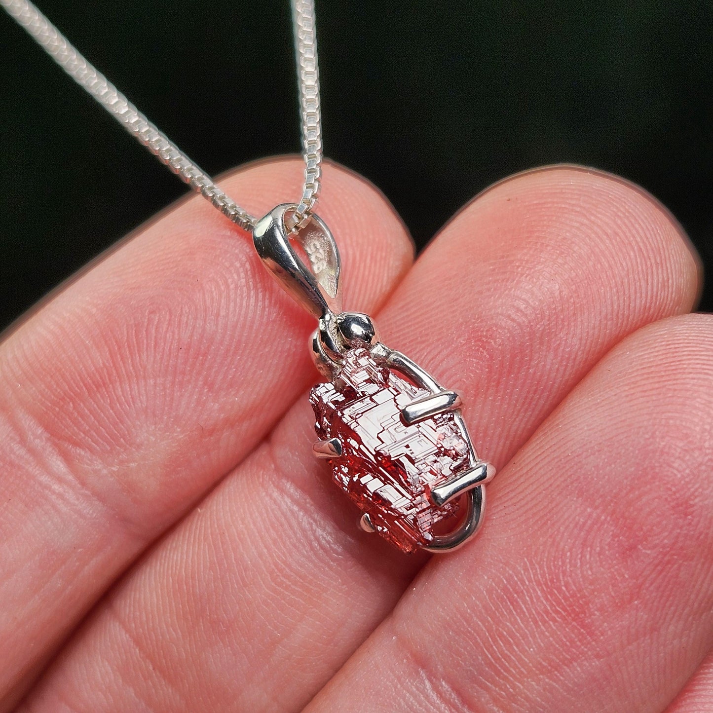 Etched Garnet Pendant, Sterling Silver