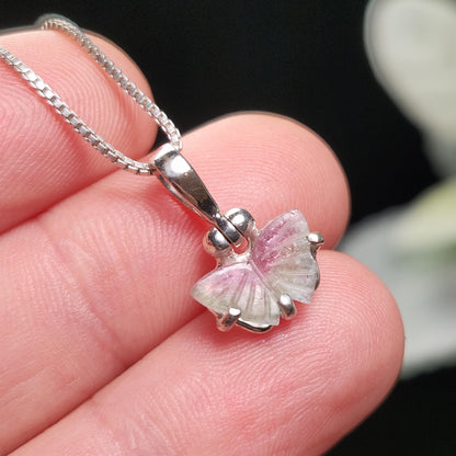 Watermelon Tourmaline Butterfly Pendant, Sterling Silver